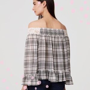 NWT LOFT ‘Lacy’ plaid off the shoulder top size Small